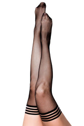 Kixies Sam Size C Black Fishnet Thigh High Stockings with No-Slip Grip Hosiery